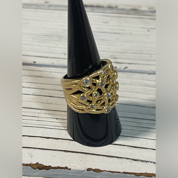 Diamonique Jewelry - Sz 9.5 9 3/4 Vintage Diamonique Vermeil Gold over Sterling 925 CZ Twig Band Ring